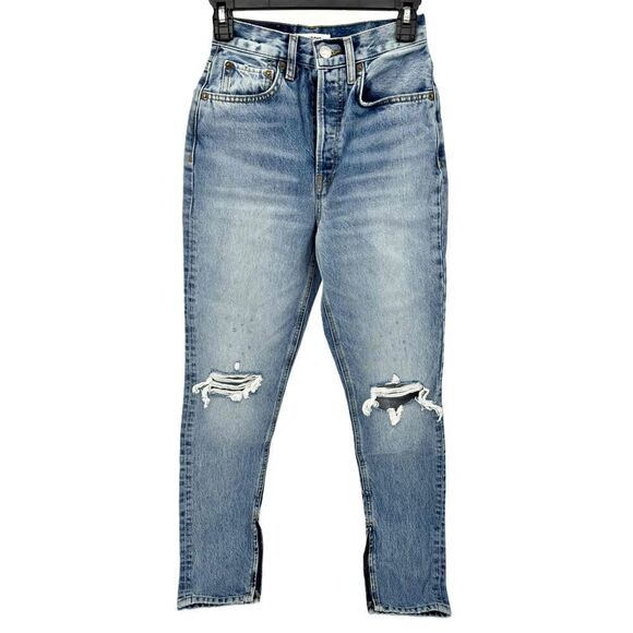 NWT REDONE Destroy Wrecking Blue Super High Drainpipe Slim Fit Ripped Jeans Sz24 - Picture 1 of 7